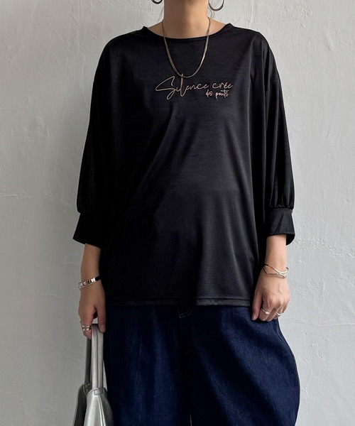 LBC（エルビーシー）の「シアーロゴ刺繍7分袖Tシャツ（Tシャツ/カットソー・レディース・ブラック/グレー/ホワイト・M）」の5枚目の写真