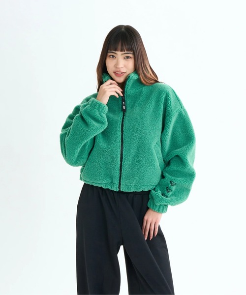ROXY(ロキシー)の「TRIPLE HEARTS JACKET/袖ロゴ刺繍ボアショートジャケット(ブルゾン・レディース・ブラック/ホワイト/グリーン・SMALL/MEDIUM/LARGE)」の3枚目の写真