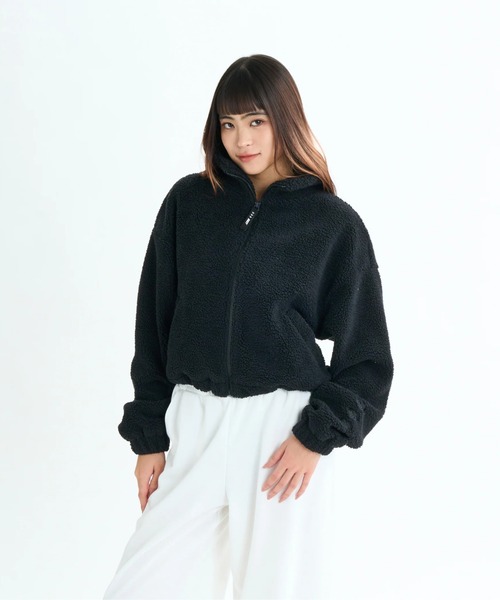 ROXY(ロキシー)の「TRIPLE HEARTS JACKET/袖ロゴ刺繍ボアショートジャケット(ブルゾン・レディース・ブラック/ホワイト/グリーン・SMALL/MEDIUM/LARGE)」の1枚目の写真