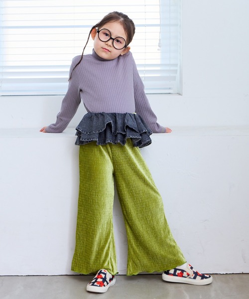 アメリカからお取寄せ ミルキーグリーン 変形パステルフリル襟デニムアウター アメリカからお取寄せ ミルキーグリーン 変形パステルフリル襟デニム