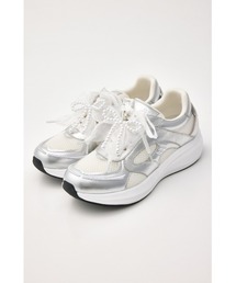 美品 STACCATO スタッカート 厚底 スニーカー シルバー レディース スタッカート STACCATO プラットフォームレーススニーカー