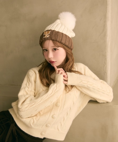 TITTY&CO.(ティティーアンドコー)の「バイカラーニット帽(ニットキャップ/ビーニー・レディース・ベージュ/ブラウン/ホワイト・FREE)」の13枚目の写真