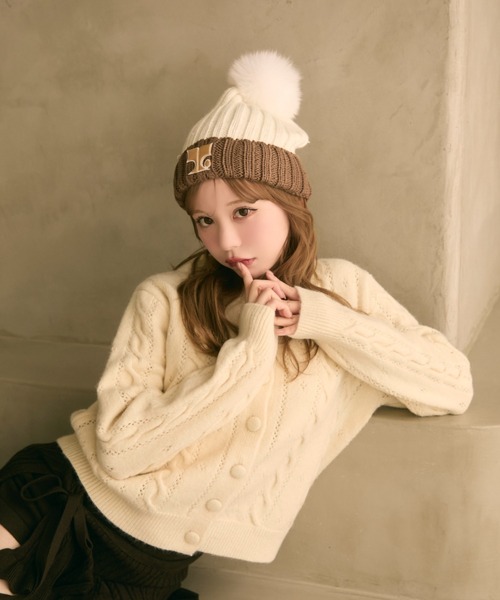 TITTY&CO.(ティティーアンドコー)の「バイカラーニット帽(ニットキャップ/ビーニー・レディース・ベージュ/ブラウン/ホワイト・FREE)」の15枚目の写真