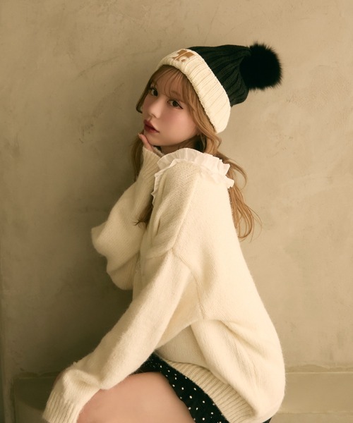 TITTY&CO.(ティティーアンドコー)の「バイカラーニット帽(ニットキャップ/ビーニー・レディース・ベージュ/ブラウン/ホワイト・FREE)」の10枚目の写真