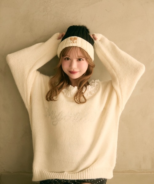 TITTY&CO.(ティティーアンドコー)の「バイカラーニット帽(ニットキャップ/ビーニー・レディース・ベージュ/ブラウン/ホワイト・FREE)」の7枚目の写真