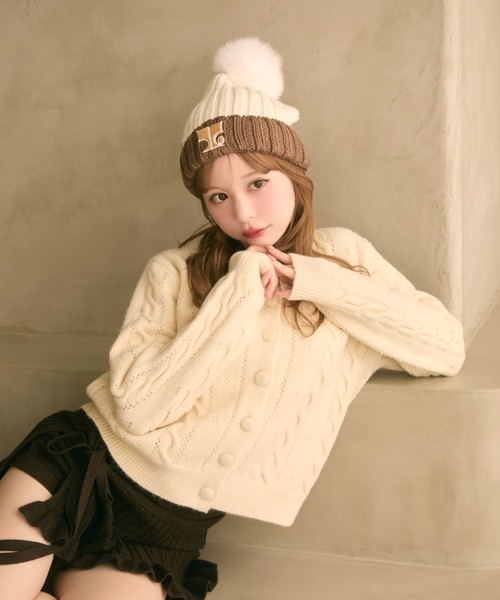 TITTY&CO.(ティティーアンドコー)の「バイカラーニット帽(ニットキャップ/ビーニー・レディース・ベージュ/ブラウン/ホワイト・FREE)」の16枚目の写真