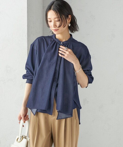セール】〈手洗い可能〉デニム ライク リボン タイ ブラウス（シャツ