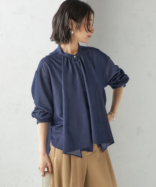 セール】〈手洗い可能〉デニム ライク リボン タイ ブラウス（シャツ