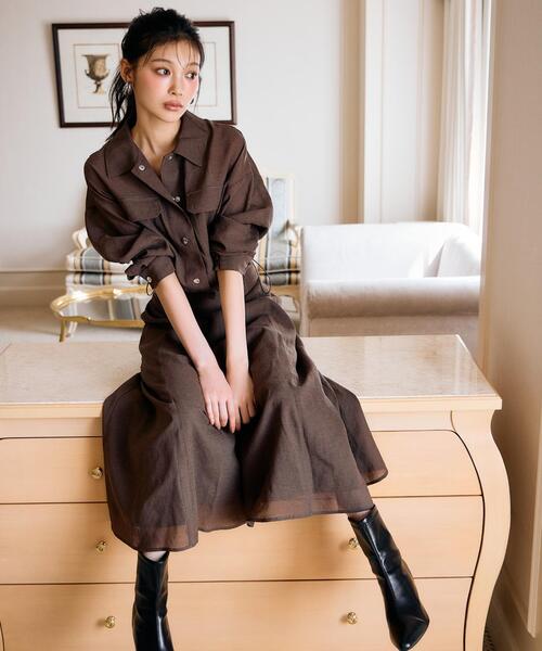 AND COUTURE（アンドクチュール）の「サイドリブシアーフレアスカート（スカート・レディース・ブラック/ブラウン・MEDIUM/SMALL）」の13枚目の写真