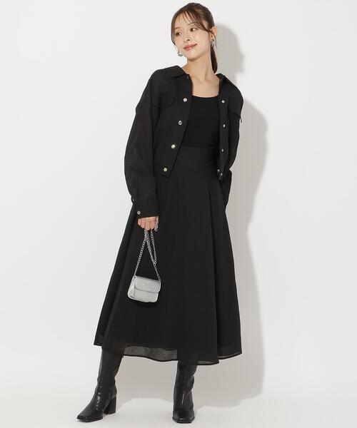 AND COUTURE（アンドクチュール）の「サイドリブシアーフレアスカート（スカート・レディース・ブラック/ブラウン・MEDIUM/SMALL）」の3枚目の写真