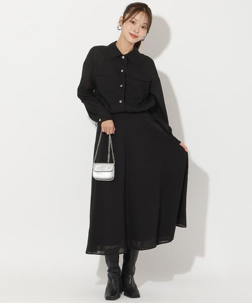 AND COUTURE（アンドクチュール）の「サイドリブシアーフレアスカート（スカート・レディース・ブラック/ブラウン・MEDIUM/SMALL）」の9枚目の写真