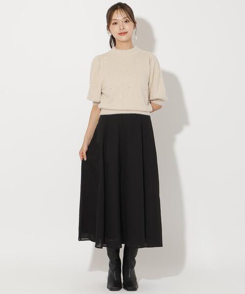 AND COUTURE（アンドクチュール）の「サイドリブシアーフレアスカート（スカート・レディース・ブラック/ブラウン・MEDIUM/SMALL）」の10枚目の写真