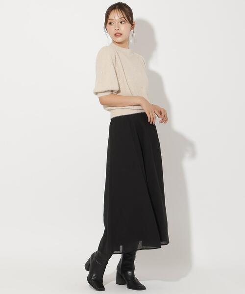 AND COUTURE（アンドクチュール）の「サイドリブシアーフレアスカート（スカート・レディース・ブラック/ブラウン・MEDIUM/SMALL）」の11枚目の写真