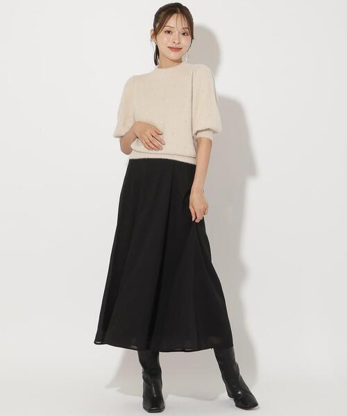 AND COUTURE（アンドクチュール）の「サイドリブシアーフレアスカート（スカート・レディース・ブラック/ブラウン・MEDIUM/SMALL）」の12枚目の写真