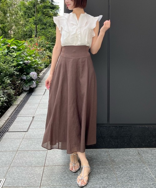 AND COUTURE（アンドクチュール）の「サイドリブシアーフレアスカート（スカート・レディース・ブラック/ブラウン・MEDIUM/SMALL）」の21枚目の写真