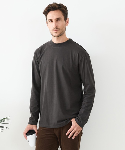 UNIIT(ユニット)の「【汗染みの目立ちにくいTシャツ ZEROSTAIN /ゼロステイン】モックネック ロンT 防汚 UVカット(Tシャツ/カットソー・メンズ・スミクロ/ブラック/杢グレー・MEDIUM/LARGE/X-LARGE)」の5枚目の写真