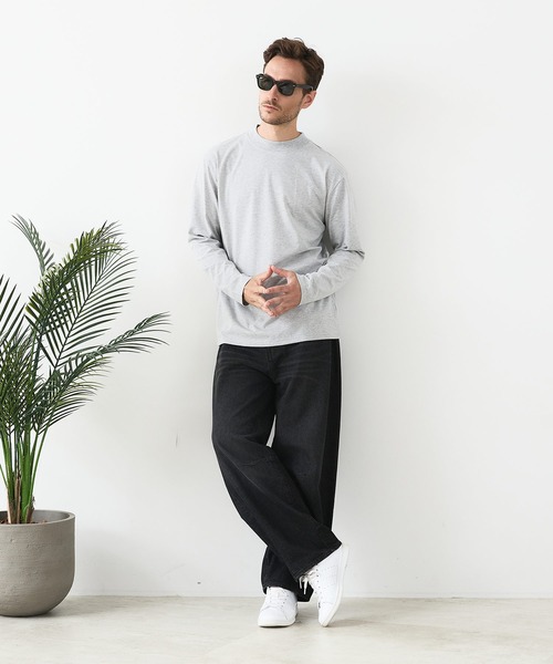 UNIIT(ユニット)の「【汗染みの目立ちにくいTシャツ ZEROSTAIN /ゼロステイン】モックネック ロンT 防汚 UVカット(Tシャツ/カットソー・メンズ・スミクロ/ブラック/杢グレー・MEDIUM/LARGE/X-LARGE)」の8枚目の写真