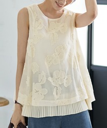 STYLE DELI | プリーツレイヤードフラワー刺繍ブラウス(シャツ/ブラウス)