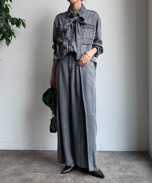 DouDou（ドゥドゥ）の「【WEB限定】棒タイ2WAYリヨセルデニムシャツ（シャツ/ブラウス・レディース・インディゴブルー/ブラック・FREE）」の5枚目の写真