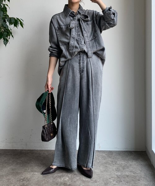 DouDou（ドゥドゥ）の「【WEB限定】棒タイ2WAYリヨセルデニムシャツ（シャツ/ブラウス・レディース・インディゴブルー/ブラック・FREE）」の6枚目の写真