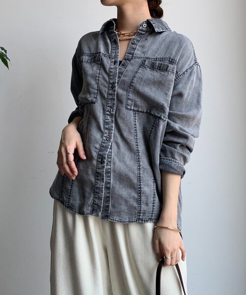 DouDou（ドゥドゥ）の「【WEB限定】棒タイ2WAYリヨセルデニムシャツ（シャツ/ブラウス・レディース・インディゴブルー/ブラック・FREE）」の11枚目の写真