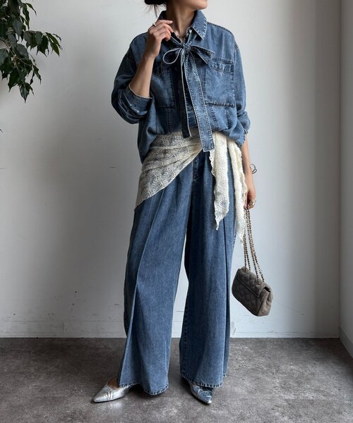 DouDou（ドゥドゥ）の「【WEB限定】棒タイ2WAYリヨセルデニムシャツ（シャツ/ブラウス・レディース・インディゴブルー/ブラック・FREE）」の17枚目の写真