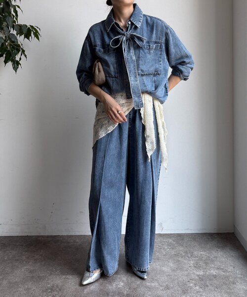 DouDou（ドゥドゥ）の「【WEB限定】棒タイ2WAYリヨセルデニムシャツ（シャツ/ブラウス・レディース・インディゴブルー/ブラック・FREE）」の18枚目の写真