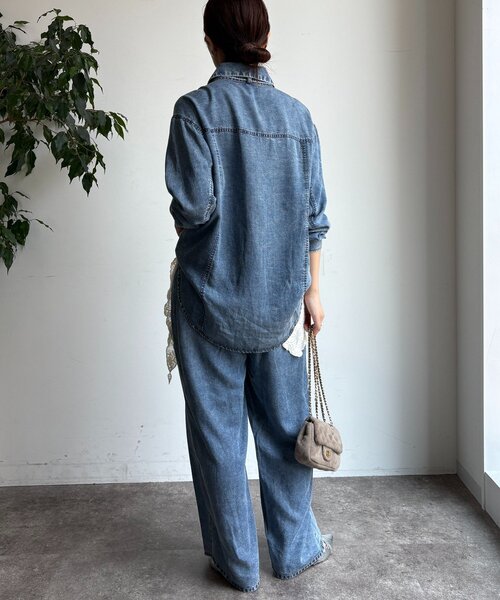 DouDou（ドゥドゥ）の「【WEB限定】棒タイ2WAYリヨセルデニムシャツ（シャツ/ブラウス・レディース・インディゴブルー/ブラック・FREE）」の19枚目の写真