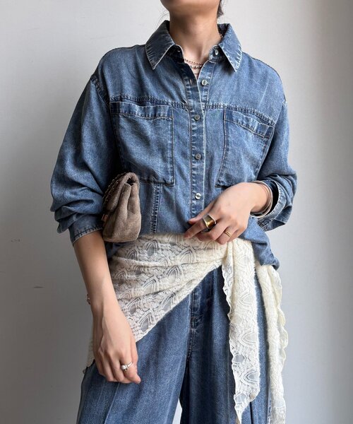 DouDou（ドゥドゥ）の「【WEB限定】棒タイ2WAYリヨセルデニムシャツ（シャツ/ブラウス・レディース・インディゴブルー/ブラック・FREE）」の22枚目の写真