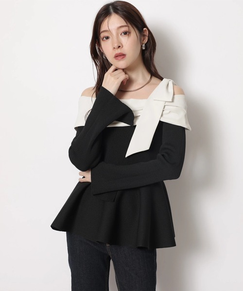 Rirandture（リランドチュール）の「オフショルリボンドッキングニット（ニット/セーター・レディース・ブラック系その他/ピンクベージュ・2/1）」の5枚目の写真