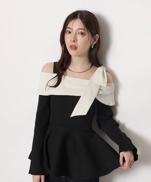 Rirandture（リランドチュール）の「オフショルリボンドッキングニット