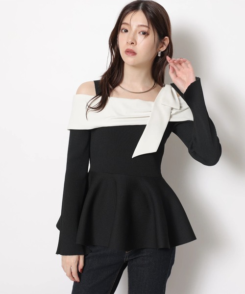 Rirandture（リランドチュール）の「オフショルリボンドッキングニット（ニット/セーター・レディース・ブラック系その他/ピンクベージュ・2/1）」の7枚目の写真