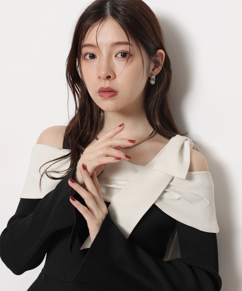 オフショルリボンドッキングニット（ニット/セーター）｜Rirandture