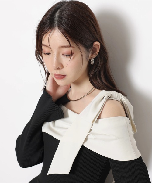 オフショルリボンドッキングニット（ニット/セーター）｜Rirandture