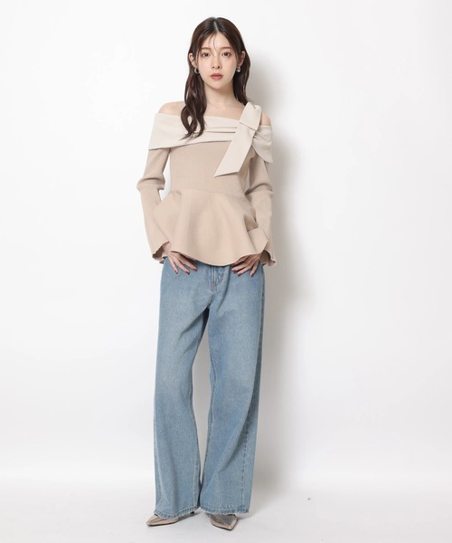 オフショルリボンドッキングニット（ニット/セーター）｜Rirandture