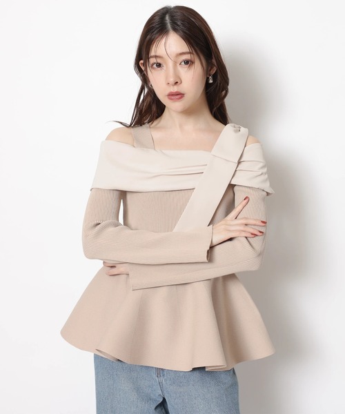 Rirandture（リランドチュール）の「オフショルリボンドッキングニット（ニット/セーター・レディース・ブラック系その他/ピンクベージュ・2/1）」の20枚目の写真