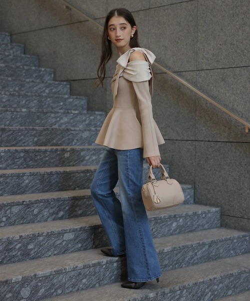 オフショルリボンドッキングニット（ニット/セーター）｜Rirandture