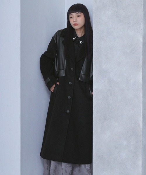 セール】合皮コンビチェスターコート（チェスターコート）｜ELUNIS
