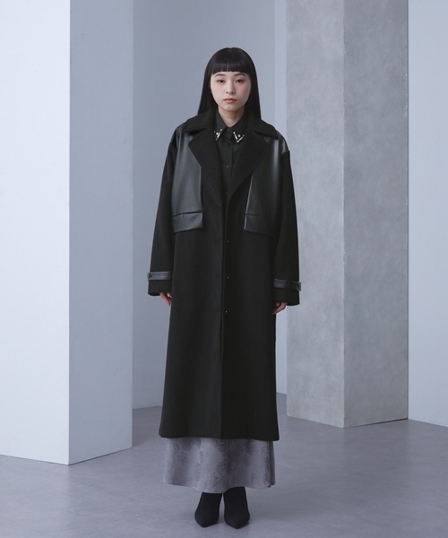 セール】合皮コンビチェスターコート（チェスターコート）｜ELUNIS