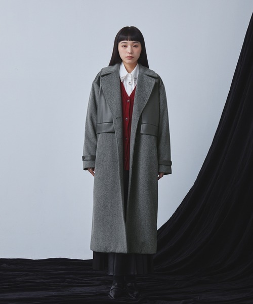 セール】合皮コンビチェスターコート（チェスターコート）｜ELUNIS