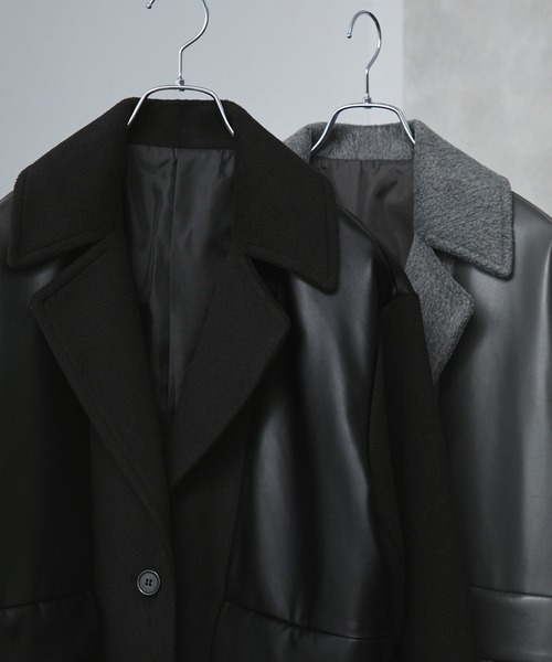 セール】合皮コンビチェスターコート（チェスターコート）｜ELUNIS