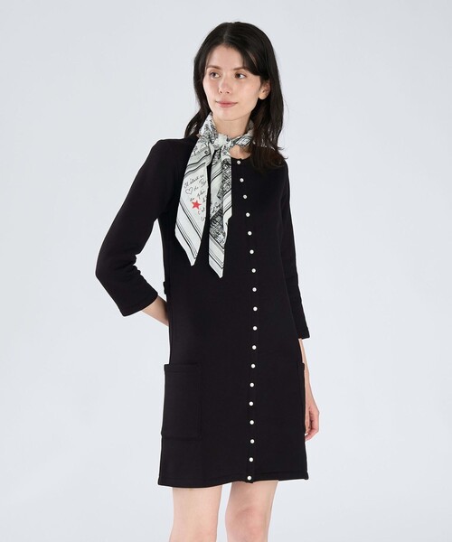 agnes b.(アニエスベー)の「オーガニックコットン メルトン 七分袖 カーディガンプレッション "Robe"(カーディガン/ボレロ・レディース・ブラック・2/1/3)」の2枚目の写真