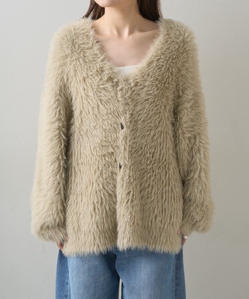 PUAL CE CIN（ピュアルセシン）の「シャギーニットVネックカーディガン（カーディガン/ボレロ・レディース・ベージュ/チャコールグレー・FREE）」の15枚目の写真