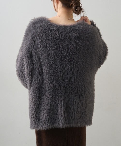 PUAL CE CIN（ピュアルセシン）の「シャギーニットVネックカーディガン（カーディガン/ボレロ・レディース・ベージュ/チャコールグレー・FREE）」の14枚目の写真