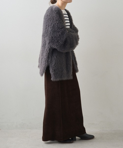 PUAL CE CIN（ピュアルセシン）の「シャギーニットVネックカーディガン（カーディガン/ボレロ・レディース・ベージュ/チャコールグレー・FREE）」の16枚目の写真