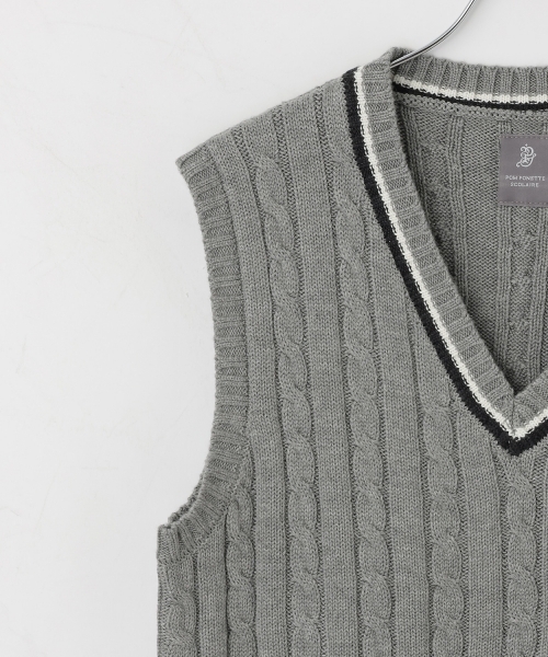 pom ponette junior（ポンポネットジュニア）の「【卒服】Vネックラインベスト（スーツベスト・キッズ・ライトグレー/ネイビー/オフホワイト・M:150cm/L:160cm）」の6枚目の写真