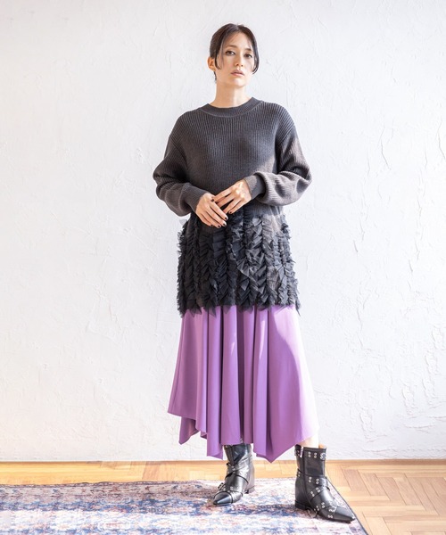 OSMOSIS（オズモーシス）の「チュールフリルニットプルオーバー（ニット/セーター・レディース・グレー/ブラック/チャコール/レッド・ONE SIZE）」の15枚目の写真