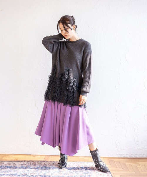 OSMOSIS（オズモーシス）の「チュールフリルニットプルオーバー（ニット/セーター・レディース・グレー/ブラック/チャコール/レッド・ONE SIZE）」の17枚目の写真