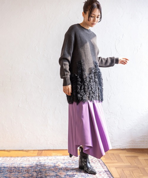 OSMOSIS（オズモーシス）の「チュールフリルニットプルオーバー（ニット/セーター・レディース・グレー/ブラック/チャコール/レッド・ONE SIZE）」の18枚目の写真