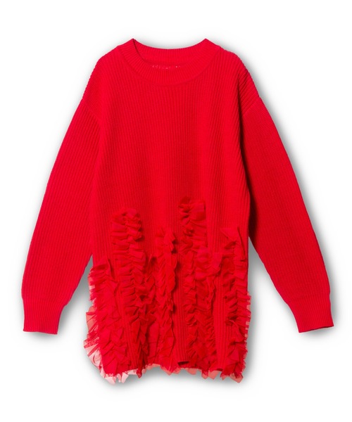 OSMOSIS（オズモーシス）の「チュールフリルニットプルオーバー（ニット/セーター・レディース・グレー/ブラック/チャコール/レッド・ONE SIZE）」の11枚目の写真